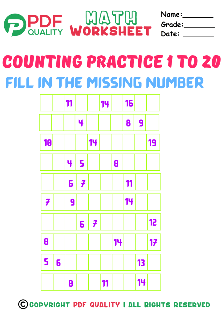 Counting practice 1 to 20(c)